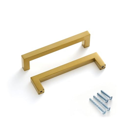 20 Pack Gold Cabinet Handles Square Drawer Pulls 5 inch Hole Centers Brushed Titanium Gold Dresser Pulls Cupboard Handles Stainless Steel Handles for Cabinets and Pulls - color: Gold, size: 5 Inch Hole Centers