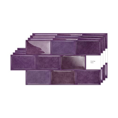 Alwayspon 6x12inchx10Pcs Self Adhesive Wall Tile Sticker, Peel and Stick Adhesive Waterproof Backsplash Stick on Tile Decals for Kitchen Bathroom Wall, Deep Purple - color: Deep Purple