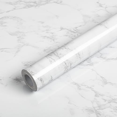 Marble Contact Paper for Countertops Faux Marble Wallpaper Peel and Stick - color: Gray/White, size: 15.7" x 118"
