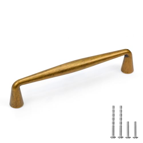 YAGU 6 Pack Antique Brass Top Kitchen Cabinet Pulls 3-3/4 Inch(96mm) Hole Center Solid Vintage Bronze Dresser Drawer Handles Furniture Hardware for Cupboard Wardrobe Closet Vanity - color: Antique Brass, size: 6 Pack, style: 3.75''/96MM Hole Center