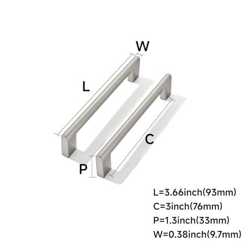 10 Pack 3 Inch Hole Center Brushed Satin Nickel Cabinet pulls Heavy Duty Solid Hardware for bathrooms Dressing Tables cabinets and Kitchen cabinets. - color: Brushed Satin Nickel, size: 3 Inch Hole Center