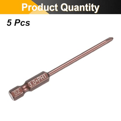 HARFINGTON 5pcs #1 Phillips Screwdriver Bit PH1 1/4" Hex Shank 3" (75mm) Long 0.12" Rod Magnetic Cross Head Drive Drill Bits S2 Steel Industrial Screw Driver Electric Power Tool, Brown - size: PH1 x 3" x 0.12"