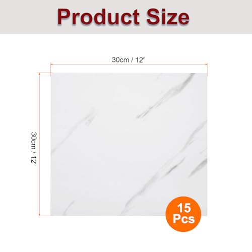 HARFINGTON 15pcs Peel and Stick Marble Tiles, Waterproof Wall Panel Backsplash, 12"x12" PVC Peel and Stick Shower Tiles for Bathroom, Kitchen, Living, Elegant White Design - style: Elegant White