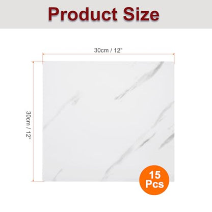 HARFINGTON 15pcs Peel and Stick Marble Tiles, Waterproof Wall Panel Backsplash, 12"x12" PVC Peel and Stick Shower Tiles for Bathroom, Kitchen, Living, Elegant White Design - style: Elegant White