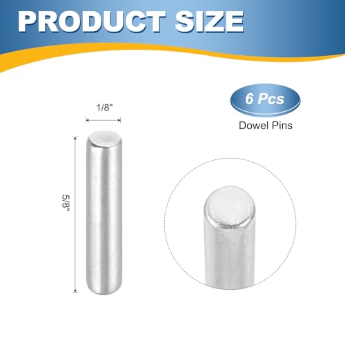 MECCANIXITY 6Pcs 1/8" x5/8" Dowel Pins Cylindrical Shelf Support Pegs - size: 1/8"x5/8"