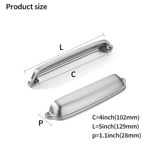 khtumeware 10 Pack Brushed Nickel Cup Pulls 4 Inch Center to Center - Cabinet & Drawer Handles for Kitchen Hardware - color: Brushed Nickel, size: 4"(102mm) Hole Center