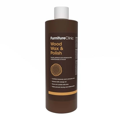Furniture Clinic Wood Wax Polish, Clean & Protect Treated & Untreated Wood - size: 17oz / 500ml