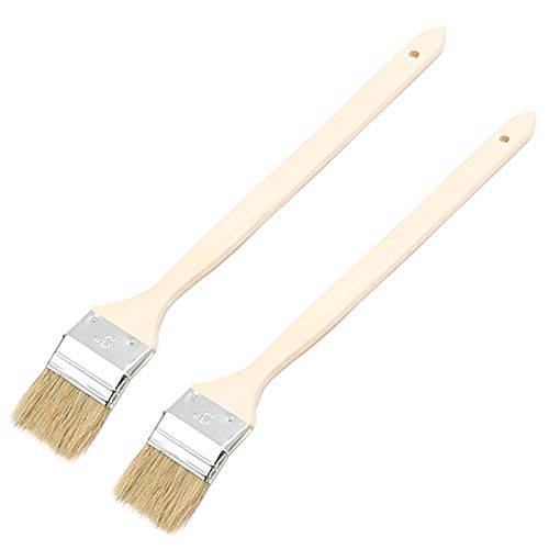 50mm/2 inch Brush Head Width Long Wood Handle Metal Ferrule Bent Paint Brush Radiator Brush Beige 704#(2Pcs) - size: 2inch