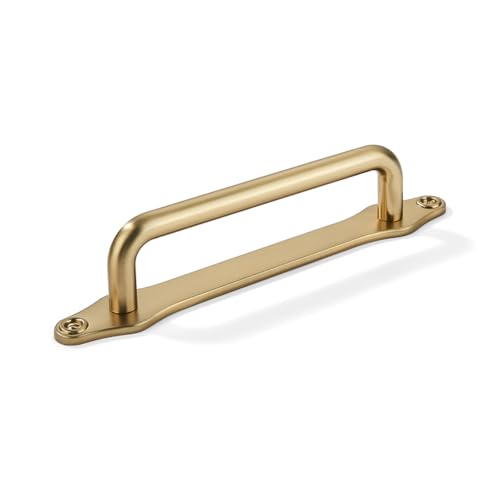 khtumeware 5 Pack 3-3/4 Inch Hole Center Brushed Brass Cabinet Pull with Backplate Solid Heavy Duty Handles with Backplate Cabinet Pulls for Drawer Kitchen Improvement Hardware - color: Brushed Brass, size: 3-3/4 Inch Hole Center