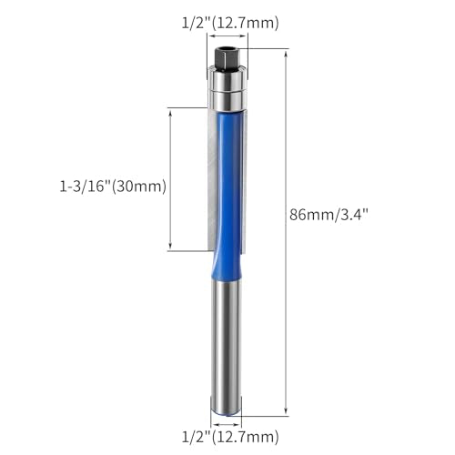 Flush Trim Router Bit, 1/2" x 1-3/16", 1/2" Shank, Top Bearing - size: 1/2 Shank x 1/2"