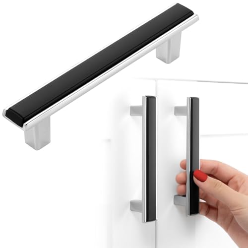 Black and Chrome Cabinet Pulls & Handles 3-3/4 Inch 10 Pack 2281 - color: Matte Black & Polished Chrome, size: 3-3/4 In Hole Distance, style: 10 Pack