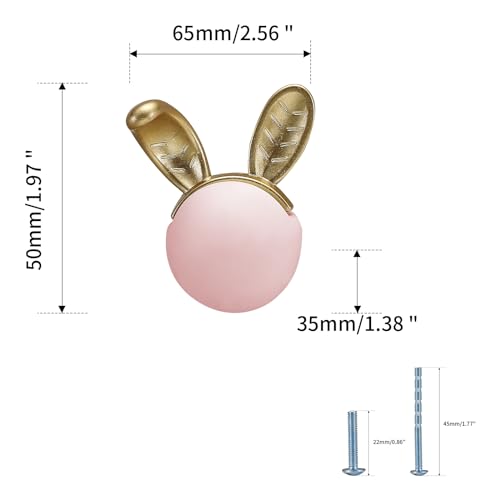 6 pcs Pink Rabbit Cute Cartoon Ceramic Cabinet Handles Kitchen knobs Door Pull Drawer Pulls for Kitchen Wardrobe Children's Room - color: pink rabbit