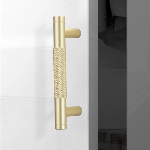 10 Pack 3 Inch Brushed Brass Kitchen Cabinet Handles - color: Brushed Brass, size: 3'' Hole Center(76mm)