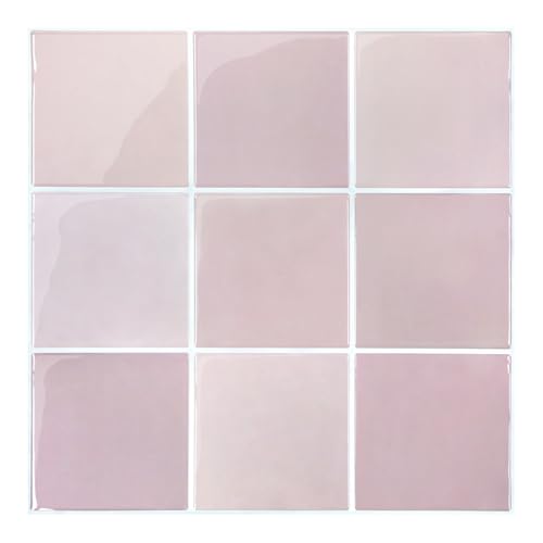 Commomy Thicker Pink Peel and Stick Tiles- 10 pcs of 12" x 12" - color: Glossy Pink & Thicker Design