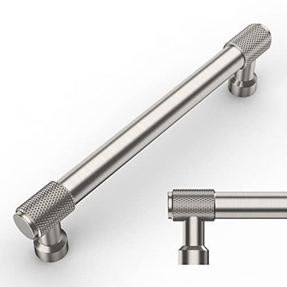 Amerdeco 10 Pack Brushed Satin Nickel Knurled Cabinet Pulls 5 Inch(128mm) Hole Center Kitchen Cabinet Handles Drawer Pulls Cabinet Hardware ZH0034 - color: Brushed Satin Nickel, size: 5"/128MM Hole Center
