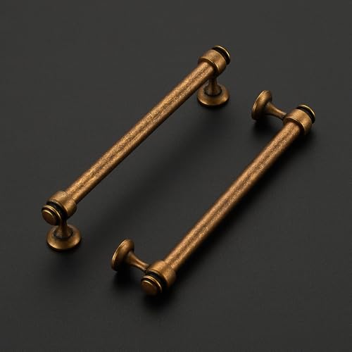 12 Pack Antique Brass Cabinet Handles, 6-1/4" Hole Center Drawer Pulls - color: Antique Brass, size: 6-1/4 Inch Hole Center