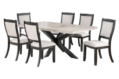 7-Piece Dining Set with 6 Upholstered Side Chairs, Antique Black - color: Antique Black,light Beige