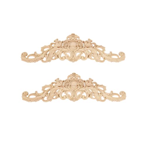 2Pcs Wood Carved Appliques Long Wooden Carving Onlays Furniture Decals - color: 2-pack, size: 15.75 x 4.33 inches