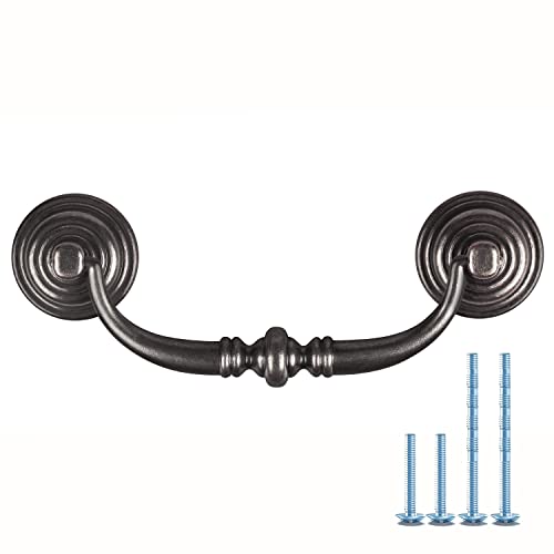 6-Pack 4 1/4 Inch Shabby Chic Drawer Pulls Handles Antique Black Kitchen Cabinet Drop Bail Pulls Handles 108mm CC(6, 4.25" Hole Center/Antique Black) - color: 4.25" Hole Center/Antique Black