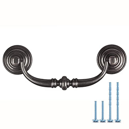 6-Pack 4 1/4 Inch Shabby Chic Drawer Pulls Handles Antique Black Kitchen Cabinet Drop Bail Pulls Handles 108mm CC(6, 4.25" Hole Center/Antique Black) - color: 4.25" Hole Center/Antique Black