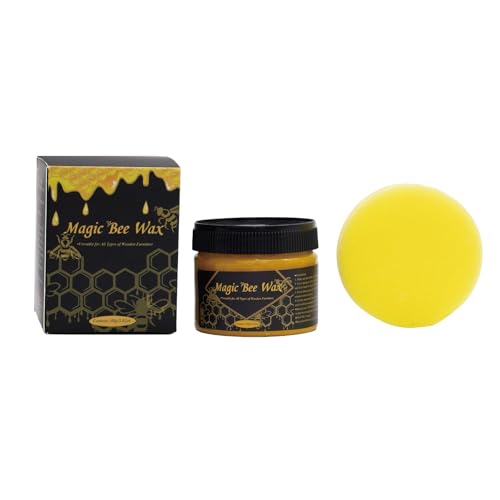 2.82OZ Beeswax for Craft, Wood Seasoning Furniture Paints with Sponge, Multi-role Repair Furniture Polish for Wood, Natural Waxes for Craft, Wooden Wax Butter Wooden Care Seasoning Waterproof