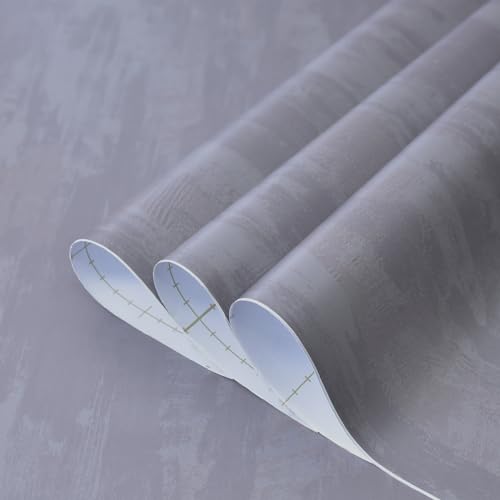 31.5x157inch Extra Wide Light Grey Concrete Wallpaper Peel and Stick Silver Grey Stained Contact Paper Matte Thick Self-adhesive Wall Paper Roll Waterproof Furniture Sticker Modern Industrial Style - color: Light Gray, size: 31.5" x 157"