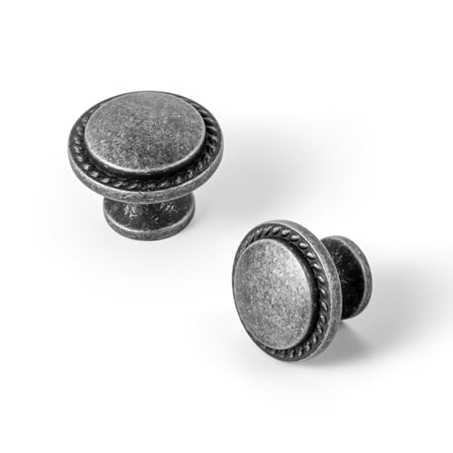 Set of 12 Vintage Weathered Nickel Cabinet Knobs with Wheatear Border – Classic Round Design for Kitchen Drawers Retro Dresser Handles - color: Weathered Nickel