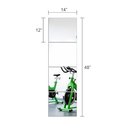 Glass Full Length Mirror Tiles, 14" x 12" x 4PCS Home Gym Mirror for Wall - size: 14"x12"-4pcs