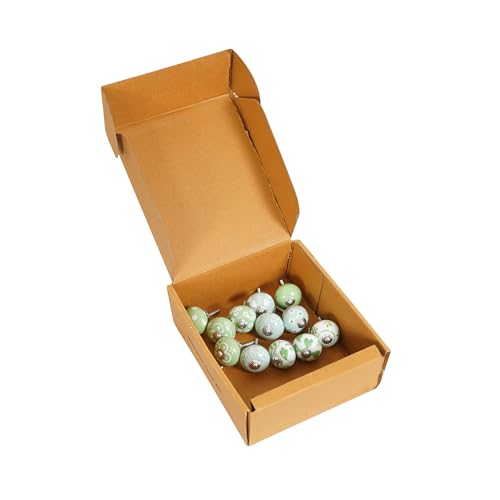 Ceramic Cabinet Knobs Set of 12, Green White Drawer Pulls - color: Green &White