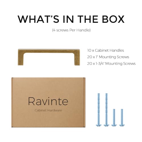 Ravinte Antique Brass Cabinet Handles Solid Square Pulls 3-3/4 Inch 10 Pack - size: 3-3/4 Inch Hole Center