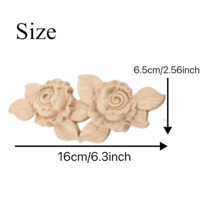 2 Pack Unfinished Wood Carved Rose Appliques Onlays, 16x6.5cm/6.3x2.56 DIY Wood Ornaments for Cabinet Dresser Bed Mirror Fireplace Wardrobe Wall Decor