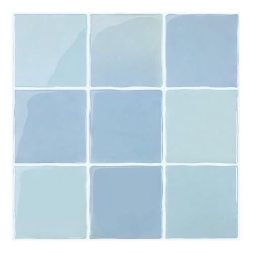 COMSTICKC Thicker 3D Peel and Stick Backsplash Tiles, 10 Pcs 12" x 12" - color: Vintage Blue
