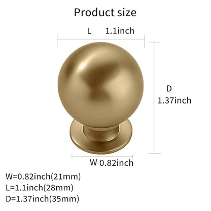 khtumeware 2 Pack 1.1 Inch Brushed Gold Cabinet Knobs Brushed Brass Small Ball Kitchen Cabinet Hardware Drawer Knobs Pulls for Drawers. - color: Brushed Brass, size: 1-1/8 Inch(28mm)Diameter