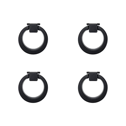 4Pcs Square Base Drop Ring Pull Handles 40mm Diameter(Matte Black) - color: Black1.57