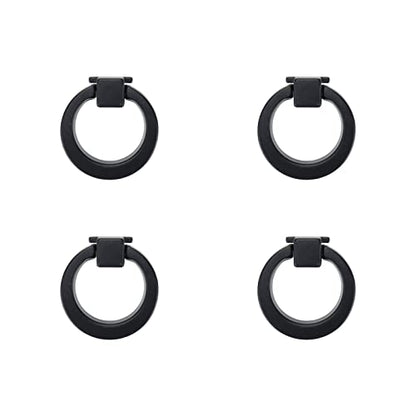 4Pcs Square Base Drop Ring Pull Handles 40mm Diameter(Matte Black) - color: Black1.57