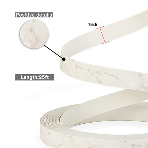 Marble Edge Banding 1" x 25ft Non Glued PVC White Edge Banding High Matt Edge Banding for Table Cabinet Furniture - color: Matt marble Non&Adhesive, size: 1 Inch