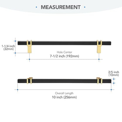 HOME EDIT 25 Pack 7-1/2 inch Cabinet Handles, Kitchen Cabinet Handles Matte Black and Gold Drawer Pulls Zinc Alloy Square Bar Kitchen Pulls - color: Black and Gold, size: 7-1/2 Inch Hole Center