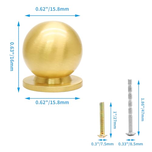 Jiozermi 4 Pack Mini Round Solid Brass Knobs, 5/8 Inch, Gold - color: Gold, size: 5/8 Inch(16mm)