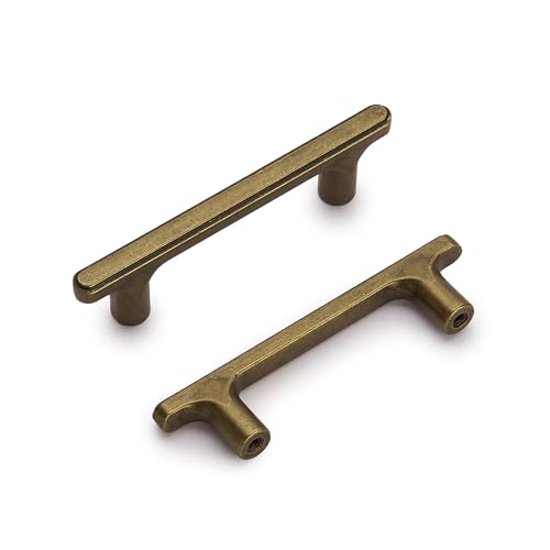 Lardmon 10 Pack Antique Brass Modern Cabinet Pulls 4.4 Inch(112mm) Total Length | 3 Inch(76mm) Hole Center Bar Pulls Kitchen Cabinet Handles Solid Drawer Pulls Heavy Duty Kitchen Cabinet Hardware - color: Antique Brass, size: 3 Inch Hole Center, style: 10