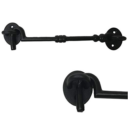 (1) 8" - Door Latch - DS-133 - Antique Style Eye Hook Door Latch for Gates, Doors, Closet, Cabinet, Sliding Barn & Shed Doors - in Vintage Black cast Iron Finish