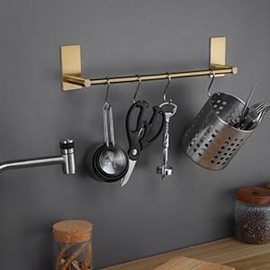 Taozun Golden Towel Bar - Self Adhesive Towel Holder + 2 Packs Hooks, 16-in - color: Gold New, size: 16-Inch