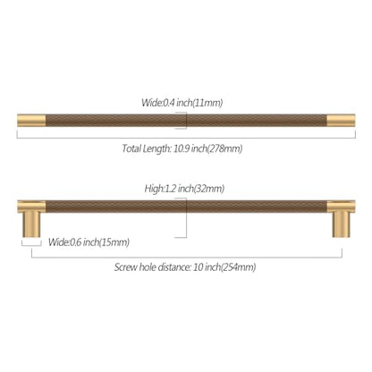 Asidrama 10 Pack 10 Inch(254mm) Knurled Brown and Champagne Bronze Kitchen Cabinet Handles, Gold Cabinet Pulls Kitchen Cabinet Hardware Cupboard Handles Drawer Pulls 4496A - color: Brown-Champagne, size: 10" Hole Center(254mm)