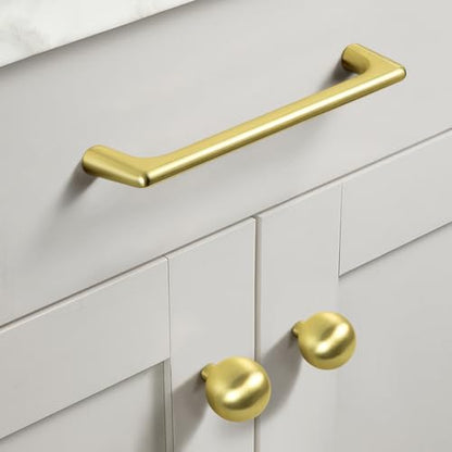 Goo-Ki Brushed Gold Cabinet Pulls with 3.8'' Hole Centers, Modern Style Zinc Alloy Cabinet Handles for Dresser,Wardrobe,Cupboard- 6 Pack - color: Brushed Gold, size: 3.8'' Hole Centers