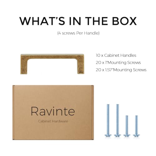 Ravinte Antique Brass Kitchen Cabinet Solid Handles,3 Inch,10 Pack - color: Antique Brass, size: 3 Inches Hole Center
