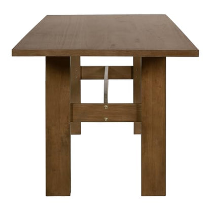 Dining Chair Set with 71 Inch Table, Walnut and Beige - color: Beige,dark Brown,walnut-a