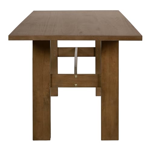 7-Piece Dining Table Set with 6 Chairs, 71 Inch, Walnut - color: Beige,walnut-a