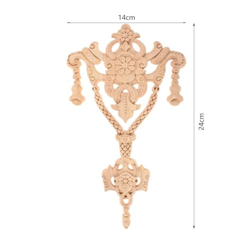 1Pc Wood Carved Onlays Center Wooden Appliques Furniture DIY 9.45"x5.51" - size: 24x14cm/9.45"x5.51"