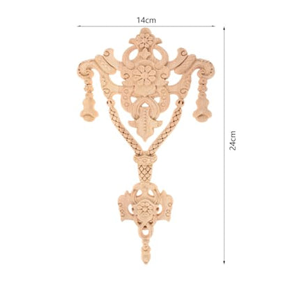 1Pc Wood Carved Onlays Center Wooden Appliques Furniture DIY 9.45"x5.51" - size: 24x14cm/9.45"x5.51"
