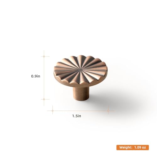 Goo-Ki 1.5''(38mm) Dia Brushed Copper Cabinet Knob, Big Zinc Alloy Drawer Knobs with Round Flower Design,Modern Style,6 Pack - color: Brushed Copper, size: 1.5'' Dia Single Hole Knob