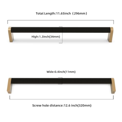 10 Pack Matte Black and Champagne Bronze Cabinet Pulls knurled 12-5/8 Inch Hole Centers Kitchen Cabinet Handles Drawer Pulls Cabinet Hardware - color: Black and Champagne, size: 12-5/8'' Hole Center(320mm)
